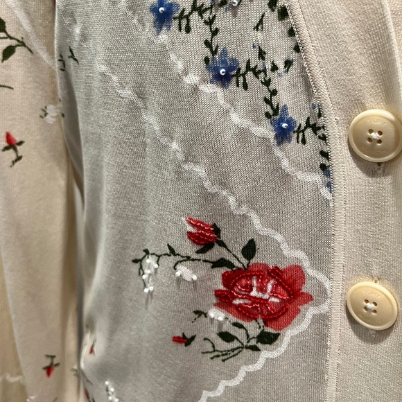 Tory Burch Cream Floral Embroidered Cardigan - Picture 3 of 14